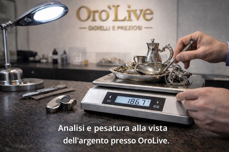 Pesatura dell’argento durante il processo di acquisto