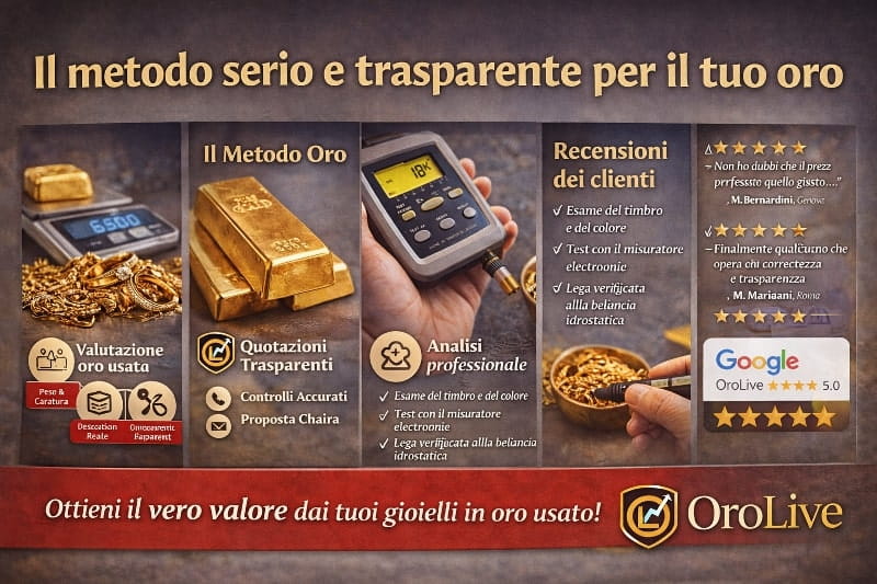 Processo completo di valutazione dell’oro usato secondo il Metodo OroLive