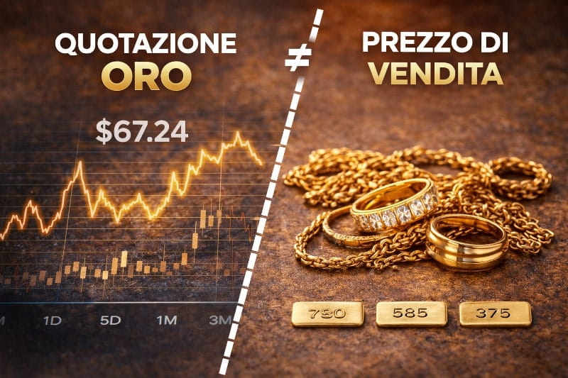 Differenza tra quotazione dell’oro e prezzo di vendita dell’oro usato