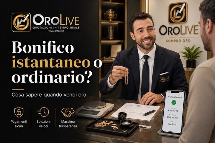 Compro oro e pagamento con bonifico istantaneo o ordinario durante la vendita di oro usato