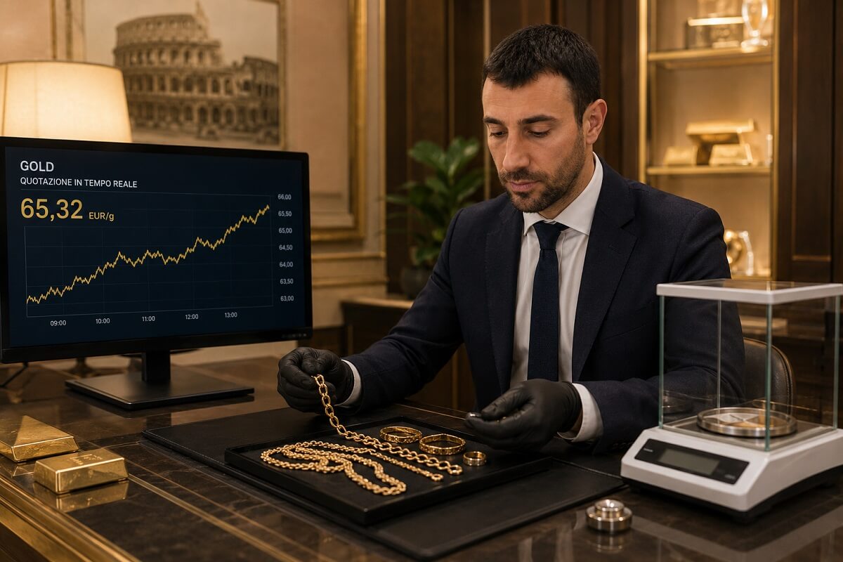 Quotazione oro a vista presso compro oro Roma con grafico aggiornato