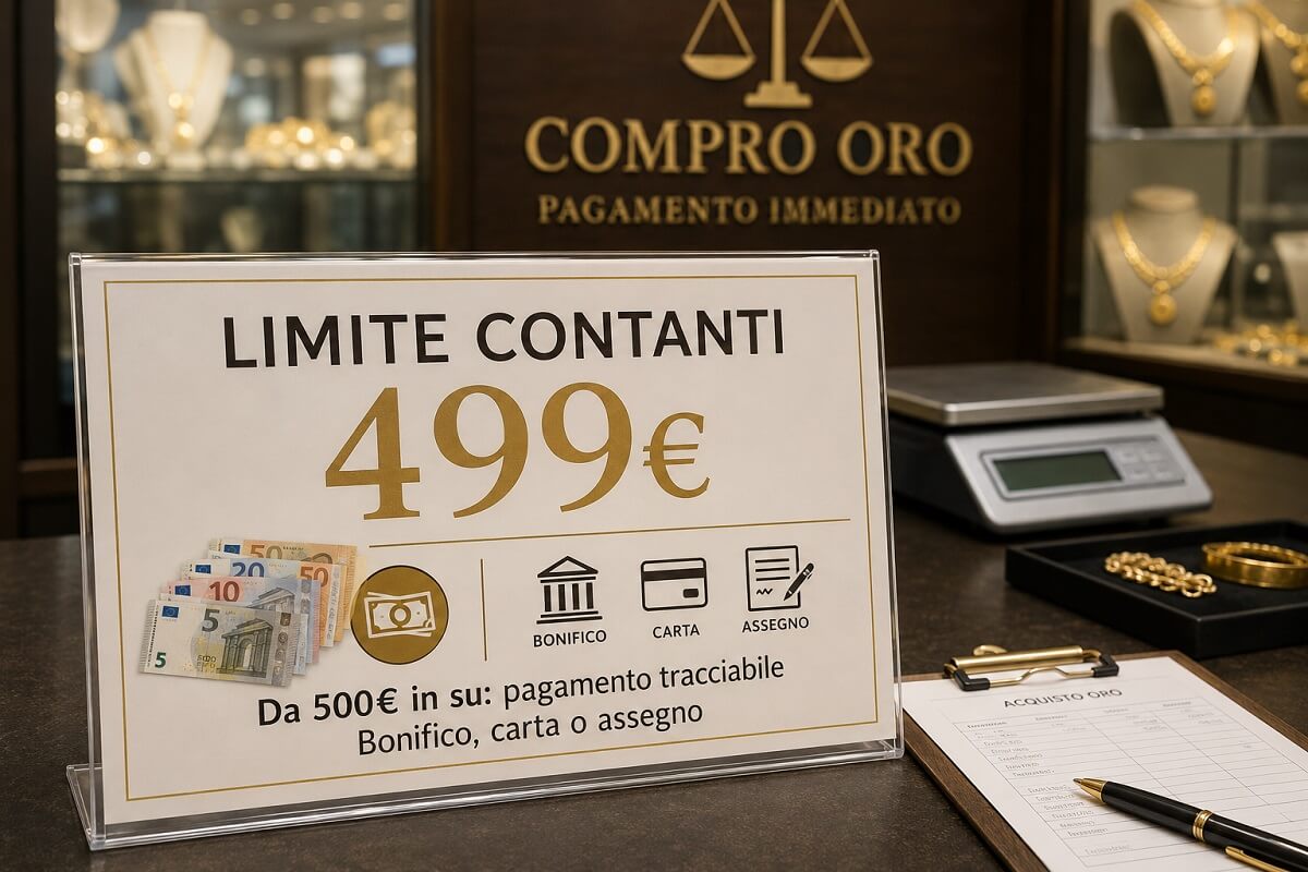 Limite contanti 499 euro settimanale per la vendita oro usato — normativa DL 92/2017 compro oro